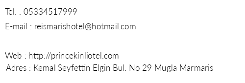 Reis Maris Hotel telefon numaralar, faks, e-mail, posta adresi ve iletiim bilgileri